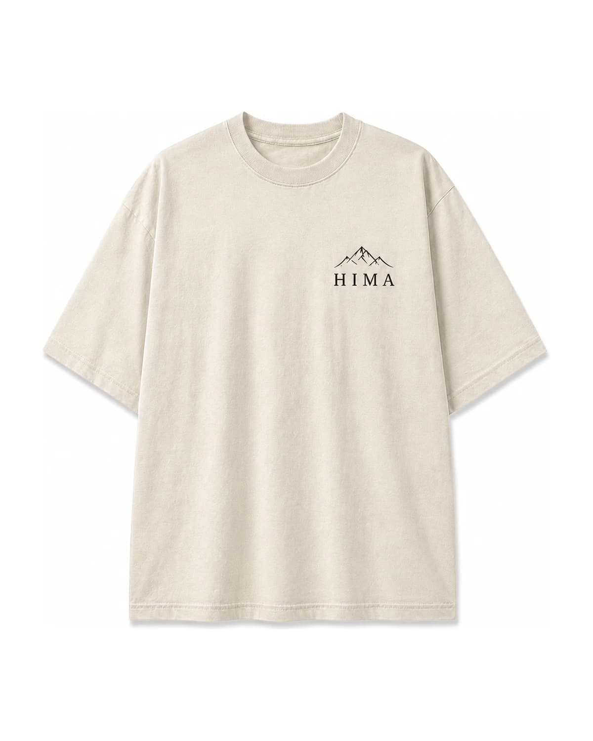 Front of the bone Kathmandu Heritage Tee with a small Hima mountain logo